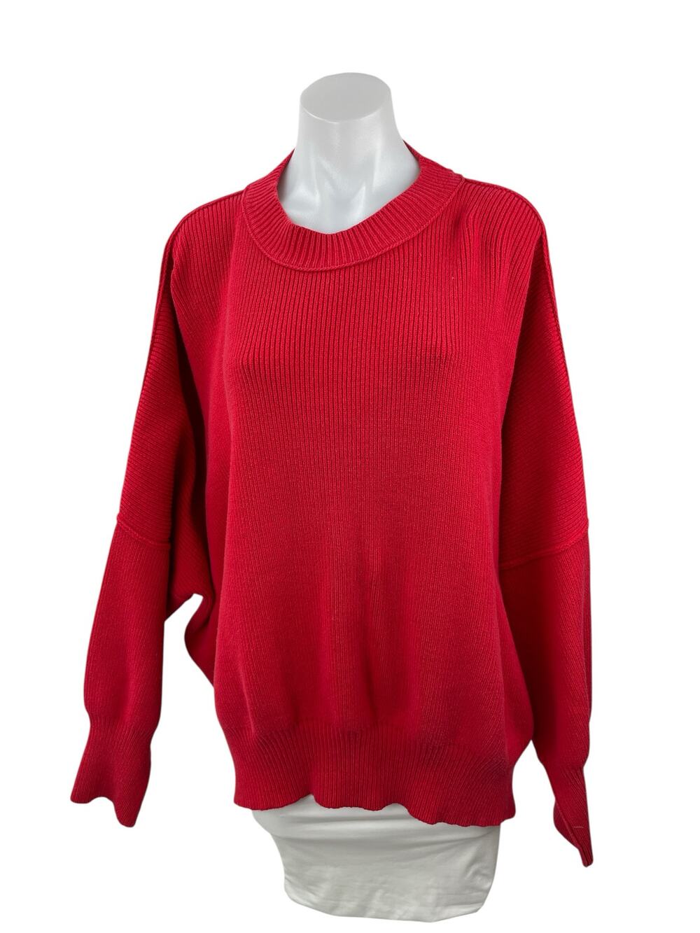 Free People Women's Red Ribbed Mock Neck Long Sleeve Sweatshirt Sweater Top M